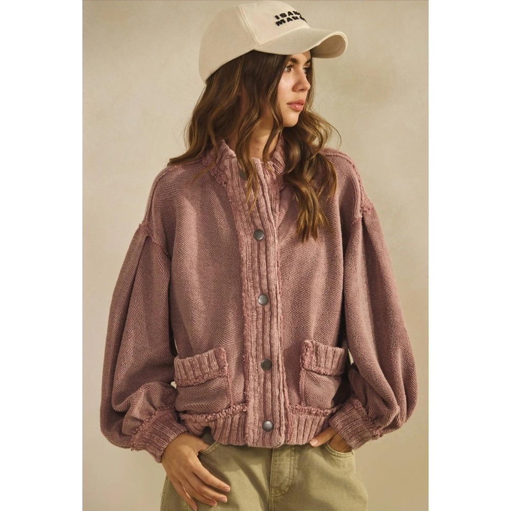 LovLov Annie Mauve Relaxed Snap Front Cardigan/Jacket Size XL NWT